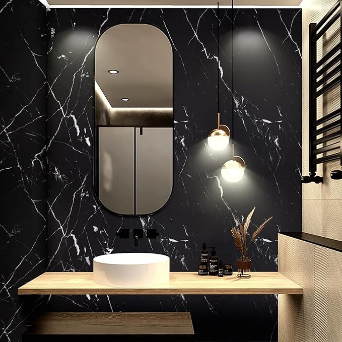 practicalWs 17.71" x 78.7" Marble Contact Paper Black/White Peel and Stick Wallpaper Thicken Self Adhesive Black Wallpaper for Countertops Cabinets Decorative Easy to Remove Upgrade