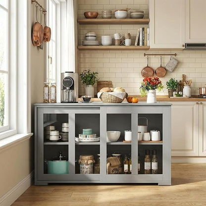 NAFORT Wooden Buffet Cabinet Sideboard with Sliding Doors, Kitchen Storage Console Table, Accent Coffee Bar with Adjustable Shelf for Living Room, Dining Room, Entryway (Gray)