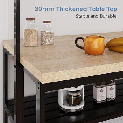 CABIHOME 42" Multi-Functional Kitchen Island with Storage – Heavy-Duty Wood & Metal Design, Microwave Shelf, 3-Tier Shelves, 5 Hooks, Coffee Bar Convertible (42"x28"x72")