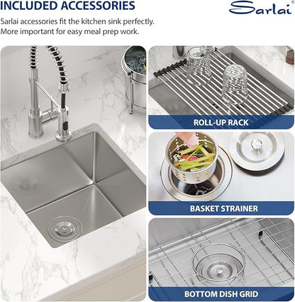 Sarlai 17 Undermount Bar Sink - 17x17 Undermount Kitchen Sink Single Bowl 16 Gauge Stainless Steel Wet Bar Prep Sinks Deep Small RV Kitchen Sinks
