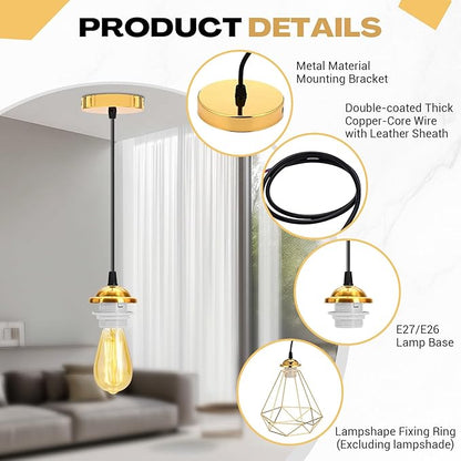 12 Pack Industrial Mini Pendant Light Kit Bulk, UL E26/E27 Lamp Socket 3.28 ft Adjustable Hanging Light Cord Kit Edison Vintage Retro Ceiling Lamp Fixture for Kitchen Bar Decor(Gold)