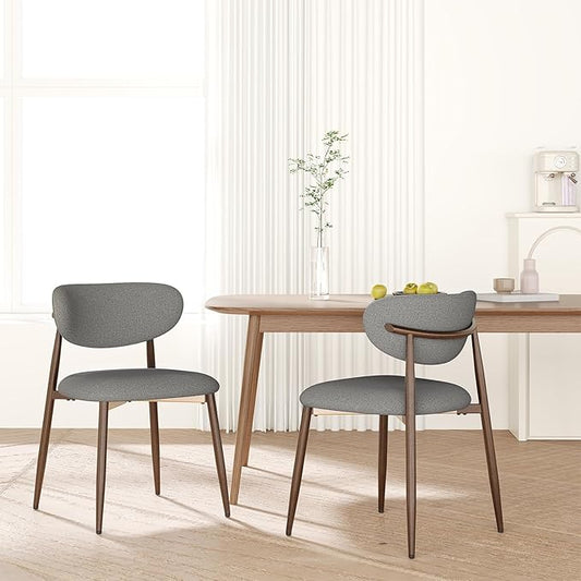 MALOL Upholstered Dining Room Chairs Set of 2, Kitchen Chairs with Metal Legs and Anti Slip Pads, Curved Back Dining Chair for Home and Restaurant Use, Light Grey