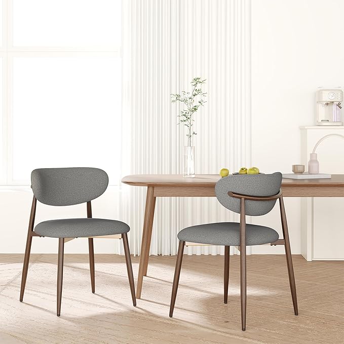 MALOL Upholstered Dining Room Chairs Set of 6, Kitchen Chairs with Metal Legs and Anti Slip Pads, Curved Back Dining Chair for Home and Restaurant Use, Light Grey