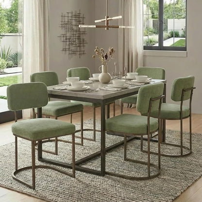KISLOT Dining Chairs Set of 4, Upholstered Modern Kitchen Chairs with Ergonomic Backrest, Fabric Cushion & Wire Drawing Curve Metal Legs for Living Room, Restaurant, Café, Green, 2Boxs