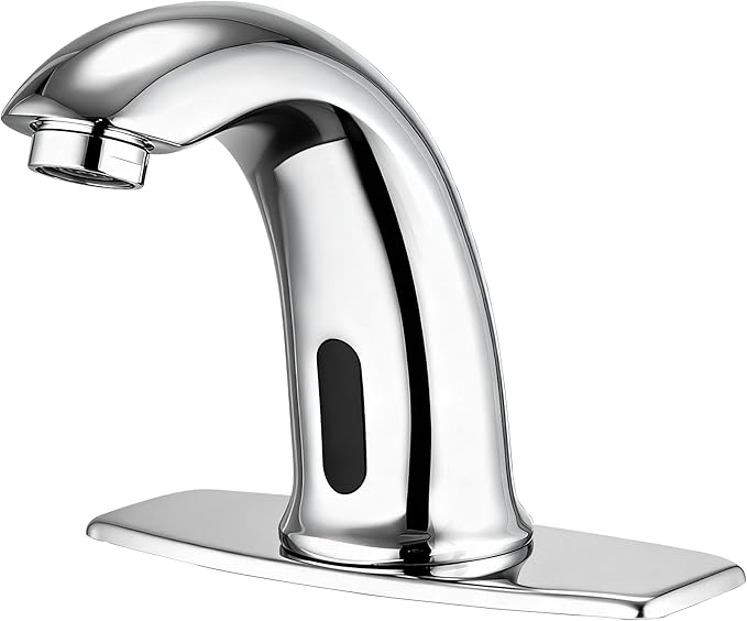 Touchless Bathroom Sink Faucet Automatic Motion Sensor Hands Free Faucet with Hole Cover Plate and Temperature Mixer,Commercial Solid Brass Faucet,AC/DC Powered,1 Hole or 3 Hole (Chrome)