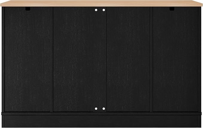 34.1"H Folding Dining Table with Drawers and Cabinets, Kitchen Island with Adjustable Shelves and 3-Tier Pull-Out Rack, Multi-Functional Storage Sideboard for Kitchen, Dining Room, Living Room (Black)