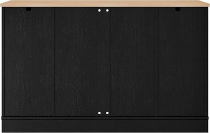 34.1"H Folding Dining Table with Drawers and Cabinets, Kitchen Island with Adjustable Shelves and 3-Tier Pull-Out Rack, Multi-Functional Storage Sideboard for Kitchen, Dining Room, Living Room (Black)