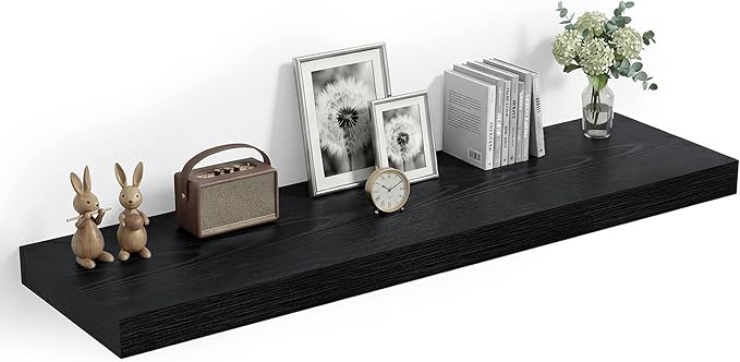 Heimlove 12" Deep Floating Shelves, 36 x 12 Inch Wall Mounted Long Floating Shelf with Invisible Brackets, for Home Decor, Bedroom, Kitchen, Living Room, Bathroom - 1 Pack, Black
