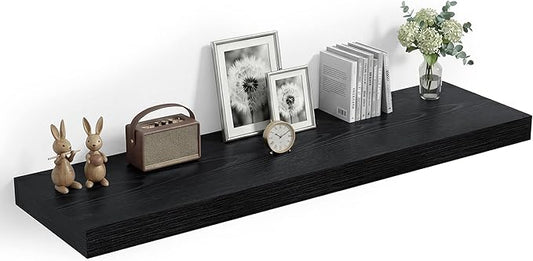 Heimlove 12" Deep Floating Shelves, 36 x 12 Inch Wall Mounted Long Floating Shelf with Invisible Brackets, for Home Decor, Bedroom, Kitchen, Living Room, Bathroom - 1 Pack, Black
