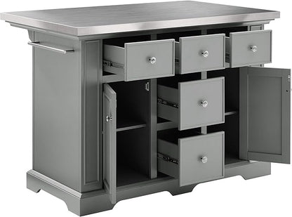 Crosley Furniture Julia Stainless Steel Top Kitchen Island with Storage Drawers, Shelves, and Spice Rack, Gray