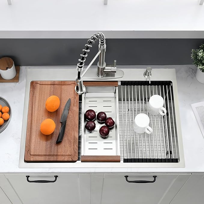 33 x 19 Drop In Kitchen Sink - 16 Gauge Stainless Steel Workstaion Kitchen Sink Handmade 10 Inch Deep Single Bowl Sinks Top Mount Easy to Clean