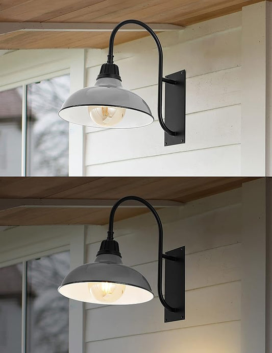 JONATHAN Y 12.25" Gray/Black 1-Light Farmhouse Gooseneck Outdoor Wall Sconce Lamp, with Black Metal Bowl Shade, Industrial Iron LED Porch Light for Patio Garage Entryway (JYL7614D)