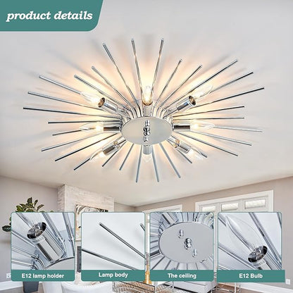 ZGLAOJT Semi Flush Mount 8 Light Ceiling Light Modern Metal Ceiling Lighting Chrome Light Fixture Chandelier for Farmhouse Kitchen Dining Room Bedroom Hallway Living Room
