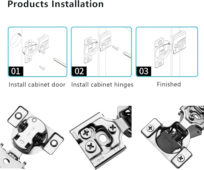1/2 Inch Overlay Soft Close Cabinet Hinges, 2 Pack Slow Soft Close Hinges for Kitchen Cabinets Satin Nickel Hidden Self Closing Kitchen Cabinet Hinges