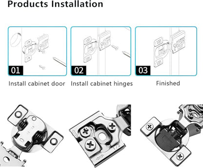 1/2 Inch Overlay Soft Close Cabinet Hinges, 2 Pack Slow Soft Close Hinges for Kitchen Cabinets Satin Nickel Hidden Self Closing Kitchen Cabinet Hinges