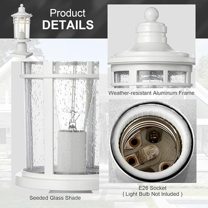 Darkaway Outdoor Post Lights Lamp Posts Outdoor Lighting, Waterproof Aluminum Post Lights Outdoor Light Fixtures with Glass, Light Posts for Outside Patio Yard (1 Pack, White)