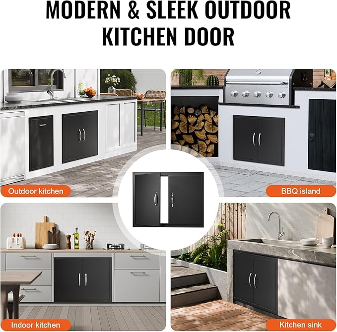 VEVOR BBQ Access Door, 788x610 mm Double Outdoor Kitchen Door, Cold Plate Flush Mount Doors, Wall Vertical Doors with Handles, for BBQ Island, Grilling Station (Stainless Steel + Oil-Sprayed Product)
