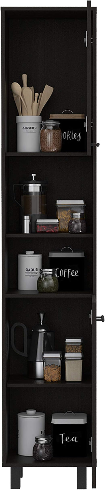 Modern Kitchen Pantry, Black Storage Cabinet with 2 Cabinets, 2 Doors and 2 Open Shelves, Easy to Maintain, for Dining Room
