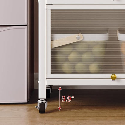 Runboll 65" Bar Cabinet Kitchen Pantry Cabinet Storage with Microwave Shelf 5 Tier Metal Sideboard Baker's Rack Coffee Bar Hutch Buffet Laundry Storage, with Wheels & Hooks
