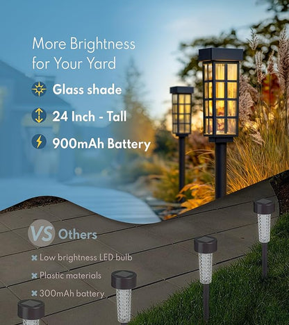 PASAMIC Solar Pathway Lights Outdoor, 24 Inch Tall Solar Landscape Lights, IP65 Waterproof Outdoor Lights, Warm White LED Solar Garden Lights for Yard Patio Lawn Driveway Walkway Path Lighting