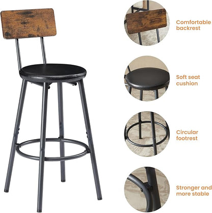 Long Bar Table Set with 3 PU Upholstered Stools, Industrial Bar Table and Chairs for Kitchen Breakfast Table, Living Room, Banquet Hall, Rustic Brown and Black, 63″L x15.7"W x 37.5"H (Rustic Brown)