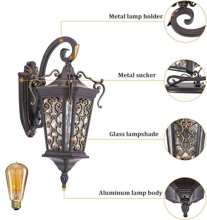 Outdoor Wall Light Fixtures, IP55 Waterproof Outside Wall Lantern Retro Exterior Wall Sconces Vintage Wall-Mounted Lights for Garage House Porch Doorway, E26 w/o Bulb