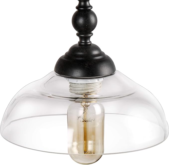 LOG BARN Dining Room Light Fixture Hanging, Farmhouse Chandelier in Rustic Black Metal with Clear Glass Shades, Adjustable Chains, Pendant for Kitchen Island