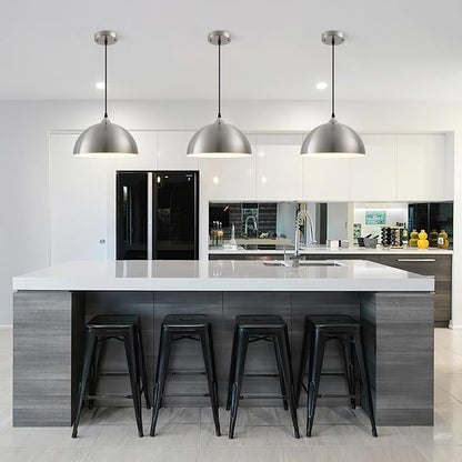 Brushed Nickel Pendant Light Kitchen Island 3 Pack, 11.8" Farmhouse Pendant Lights,Dome Pendant Light for Bedroom Dining Room Sink Hallway Foyer Barn Cafe