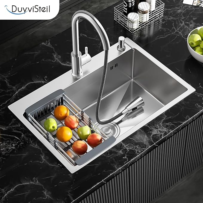 33x22 Inch Topmount or Drop In Kitchen Sink Worktation, Stainless Steel Single Bowl Sink with Drainpipe for RV, Prep Kitchen