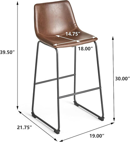 Harper & Bright Designs Set of 2 30" Cedric Faux Leather Barstool Vintage Brown