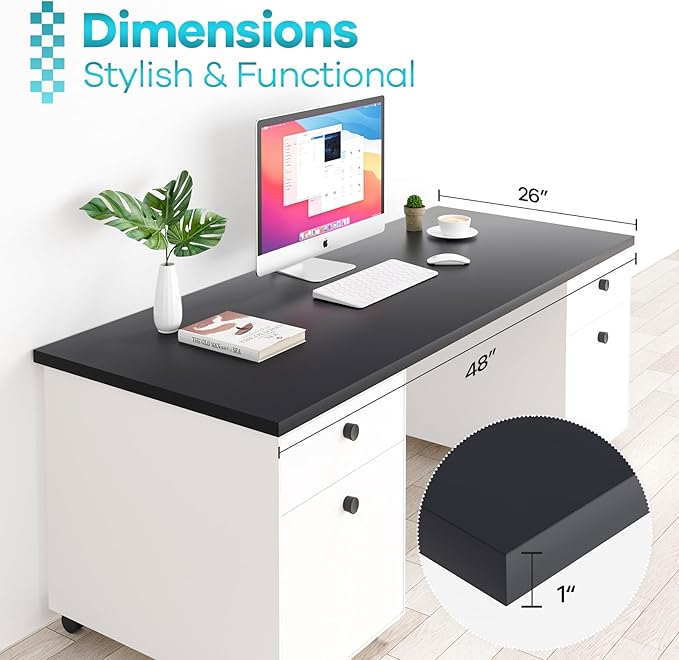 Kaboon 48x26 inches Tabletop, Solid One-Piece Desktop for Sit Stand Desk, Double Desks, L Desk DIY,Wood Countertop Home or Commercial Use,1 inch Thick,Black, 26" D x 48" W