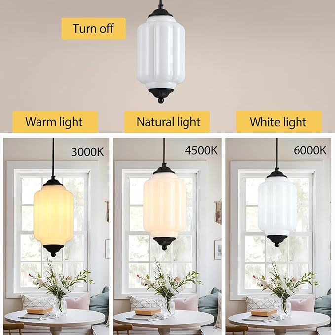 Vintage Schoolhouse Pendant Light Milk Glass Pendant Light White Farmhouse Chandelier Glass Pendant Light Fixture for Kitchen Island Lighting, Dining Room, Foyer, Bulb Included