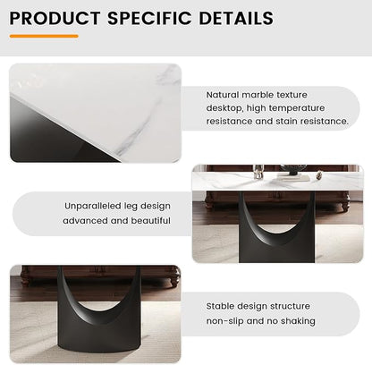 63 Inch Sintered Stone Dining Table for 4-6, Modern Rectangle Kitchen Table with Heat Resistant Top, Scratch Proof Metal Base, Multifunctional Meeting Desk for Home Office