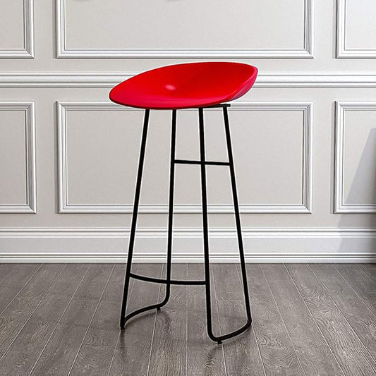 Minimalist Plastic PP Stools Backless with Metal Legs, Kitchen Island Dining Chairs with Comfortable Footrest, Counter Height Stools for Counter,Red-45cm