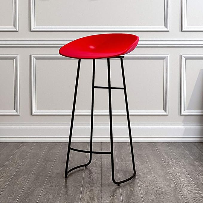 Minimalist Plastic PP Stools Backless with Metal Legs, Kitchen Island Dining Chairs with Comfortable Footrest, Counter Height Stools for Counter,Red-65cm
