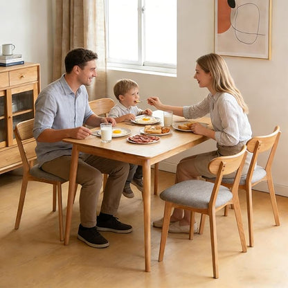 Solid Oak Side Chair Set of 4, Mid Century Modern Wood Curved Back with Padded Seat, 400 lbs Heavy Duty, Natural Wood Armless Dining Chairs for Breakfast Nook, Kitchen, or Apartment Use