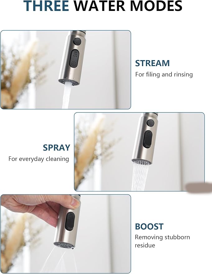 Lefton Touchless Pull-Out Kitchen Faucet, Hands Free Motion Sensor Activated, Battery-Free Temperature Display, KF2206 (Contemporary, Brushed Nickel)