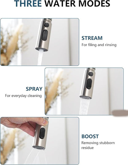 Lefton Touchless Pull-Out Kitchen Faucet, Hands Free Motion Sensor Activated, Battery-Free Temperature Display, KF2206 (Contemporary, Brushed Nickel)