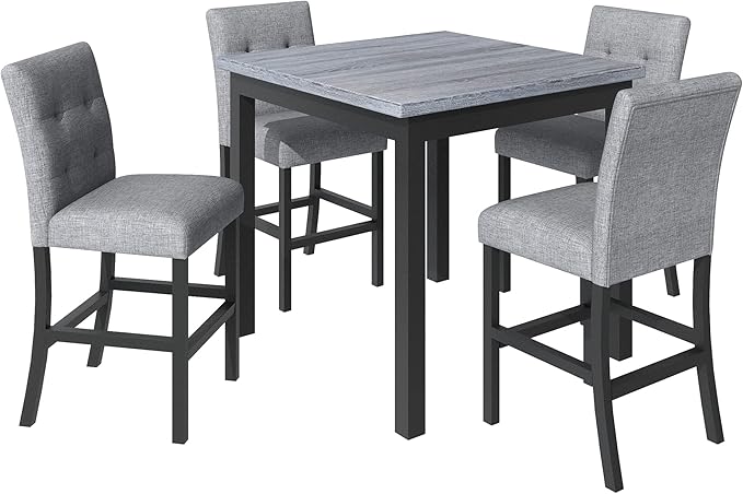 Virubi 5-Piece Dining Table Set for 4 with Chairs, Modern Square Solid Wood Kitchen Table Set with Upholstered High-Back Stools w/Footrest for Home Kitchen Dining Room, Black