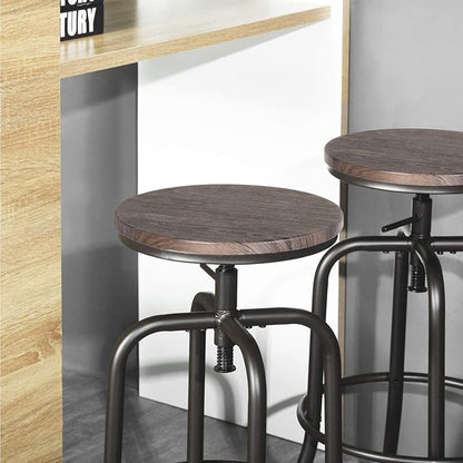 Homy Casa Dining Chairs Set of 2, 27 to 30 Inch Adjustable Height Swivel Chairs with Round Wood, Suitable for Kitchen Island, Dining Room, Walnut