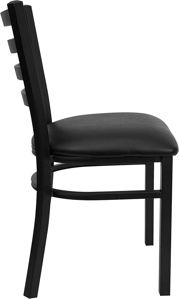 Flash Furniture HERCULES Series Black Ladder Back Metal Restaurant Chair - Black Vinyl Seat