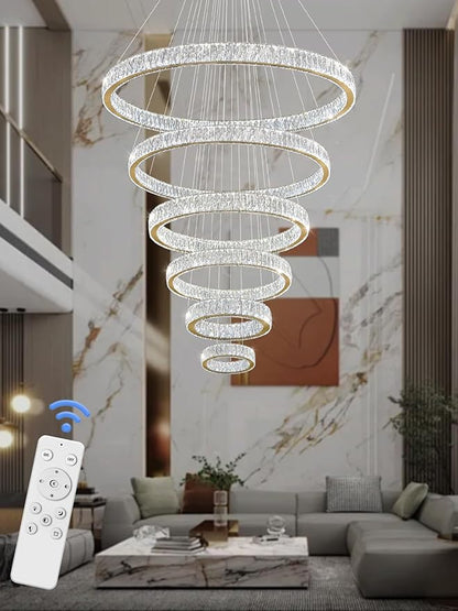 Extra Large Ring Chandelier Modern LED Gold 6 Ring Chandelier for High Ceiling Long Stair Crystal Chandeliers D8+15.7"+23.6"+31.5"+39.4"+47.5"