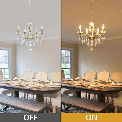 Plug in Modern 5-Light Gold Chandelier with Glass Crystals, Candle Style Pendant Light Fixtures for Living Room, Girls Room, Kitchen Island, Entryway