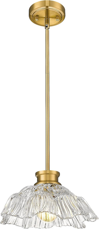 Gold Pendant Light, HWH Kitchen Island Lighting for Living Rooms, Dining Room, Modern Pendant Light Fixture with Clear Flower Glass, Brushed Gold Finish, 5HJX112MIL BG