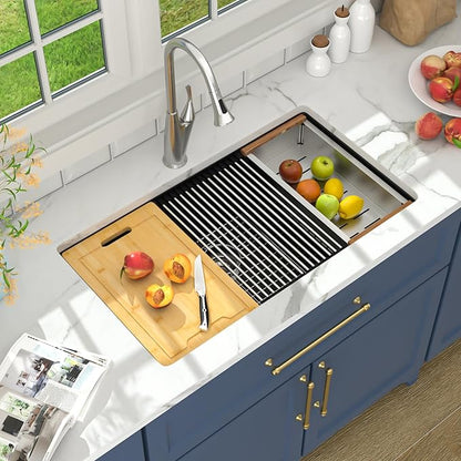 Lordear 33 Black Kitchen Sink Granite Composite Undermount Sink 33x19 Inch Quartz Composite Black Deep Single Bowl Workstation Undermount Kitchen Sinks