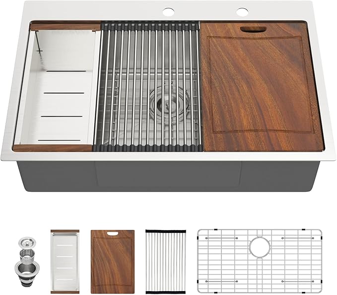30 Inch Drop In Kitchen Sink -Lepuday 30x22 Drop In Kitchen Sinks 16 Gauge T304 Stainless Steel Workstation Single Bowl Topmount Sinks Large Deep With 2 Holes