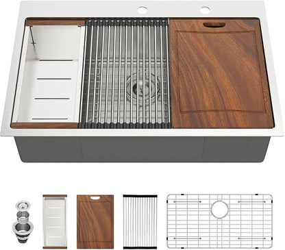 33 Inch Drop In Kitchen Sink 33x22 Drop In Stainless Steel Sink Workstation 16 Gauge Single Bowl Topmount Sinks Large Deep Basin