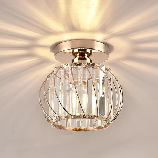 Crystal Ceiling Light, Crystal Semi Flush Mount Ceiling Light Gold Crystal Chandelier for Kitchen Hallway Entrance Balcony Dining Rooms Living Rooms Bar Farmhouse