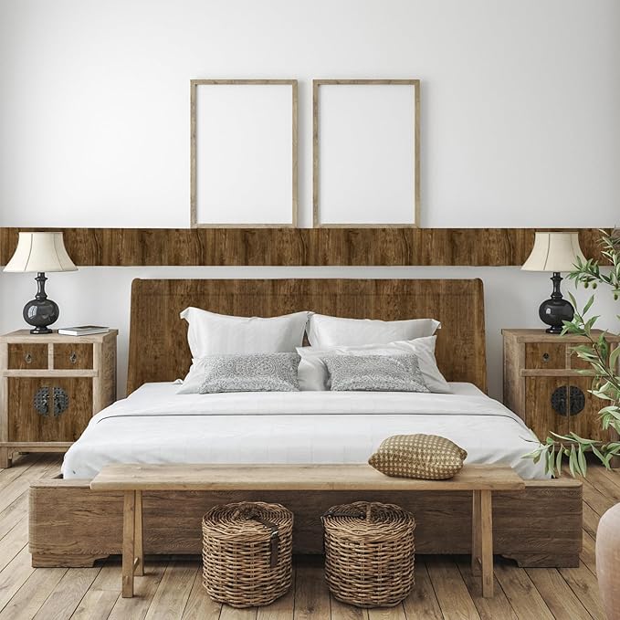 Abyssaly Wood Grain Contact Paper, Brown Wood Peel and Stick Wallpaper, Thicken Self Adhesive Removable Wallpaper for Cabinets Bedroom Kitchen 17.7 in X 413 in