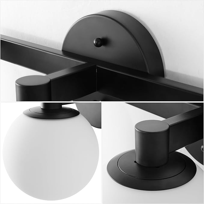 JONATHAN Y 24" Black/White Modern Globe LED Vanity Wall Sconce Light, White Frosted Glass Shade, Mid-Century Art Deco Wall Lamp for Bathroom, Kitchen, Hallway (JYL3542B)